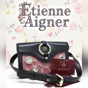 Etienne Aigner Fiorentin Leather Waist Bag Black Pink Bijoux Body Bag NWT DUSTBA